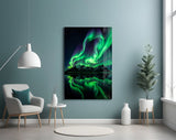 Green Aurora Mirrored Peaks Glass Wall Art