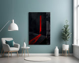 Red Doorway Cloaked Figure Glass Wall Art