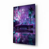 Neon Street Purple Sports Coupe Glass Wall Art