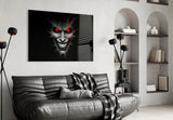 Cracked Gray Grinning Demon Face Glass Wall Art
