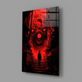 Crimson Many-Eyed Monster Alley Glass Wall Art
