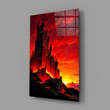 Gothic Castle Crimson Sunset Glass Wall Art
