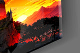 Gothic Castle Crimson Sunset Glass Wall Art