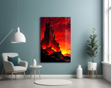Gothic Castle Crimson Sunset Glass Wall Art