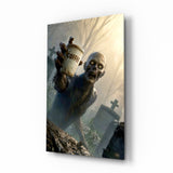 Coffee Cup Zombie in Misty Graveyard Glass Wall Art