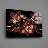 Crimson Gold Lily Trio Glass Wall Art