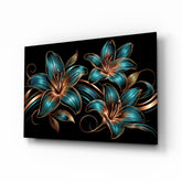 Teal and Copper Lily Trio Glass Wall Art