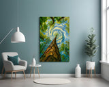 Swirling Sky Treetop Canopy Glass Wall Art