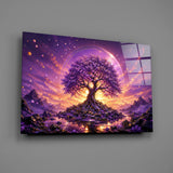 Purple Tree of Life Glowing Sunset Glass Wall Art