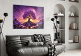 Purple Tree of Life Glowing Sunset Glass Wall Art