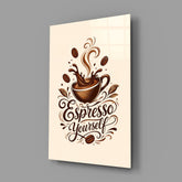 Splashing Espresso Cup Typography Glass Wall Art