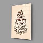 Brown Script Coffee Cup Typography Glass Wall Art