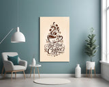 Brown Script Coffee Cup Typography Glass Wall Art