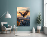 Soaring Bald Eagle Autumn Sunset Glass Wall Art