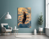 Bald Eagle Above Golden Clouds Glass Wall Art