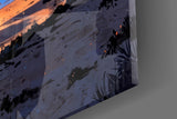Retro Camper Van Beach Sunset Glass Wall Art