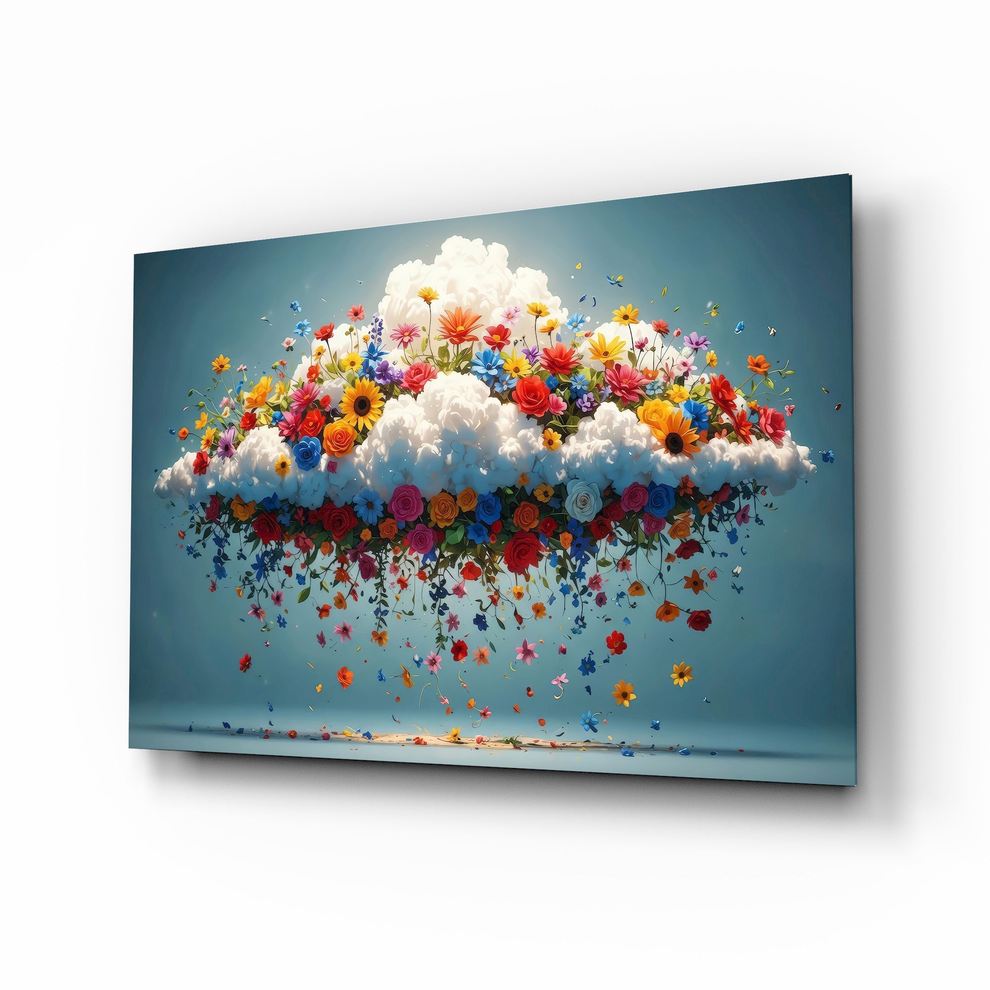 Blooming Cloud Wildflower Burst Glass Wall Art