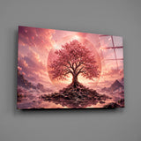 Pink Cherry Blossom Tree Sunset Glass Wall Art