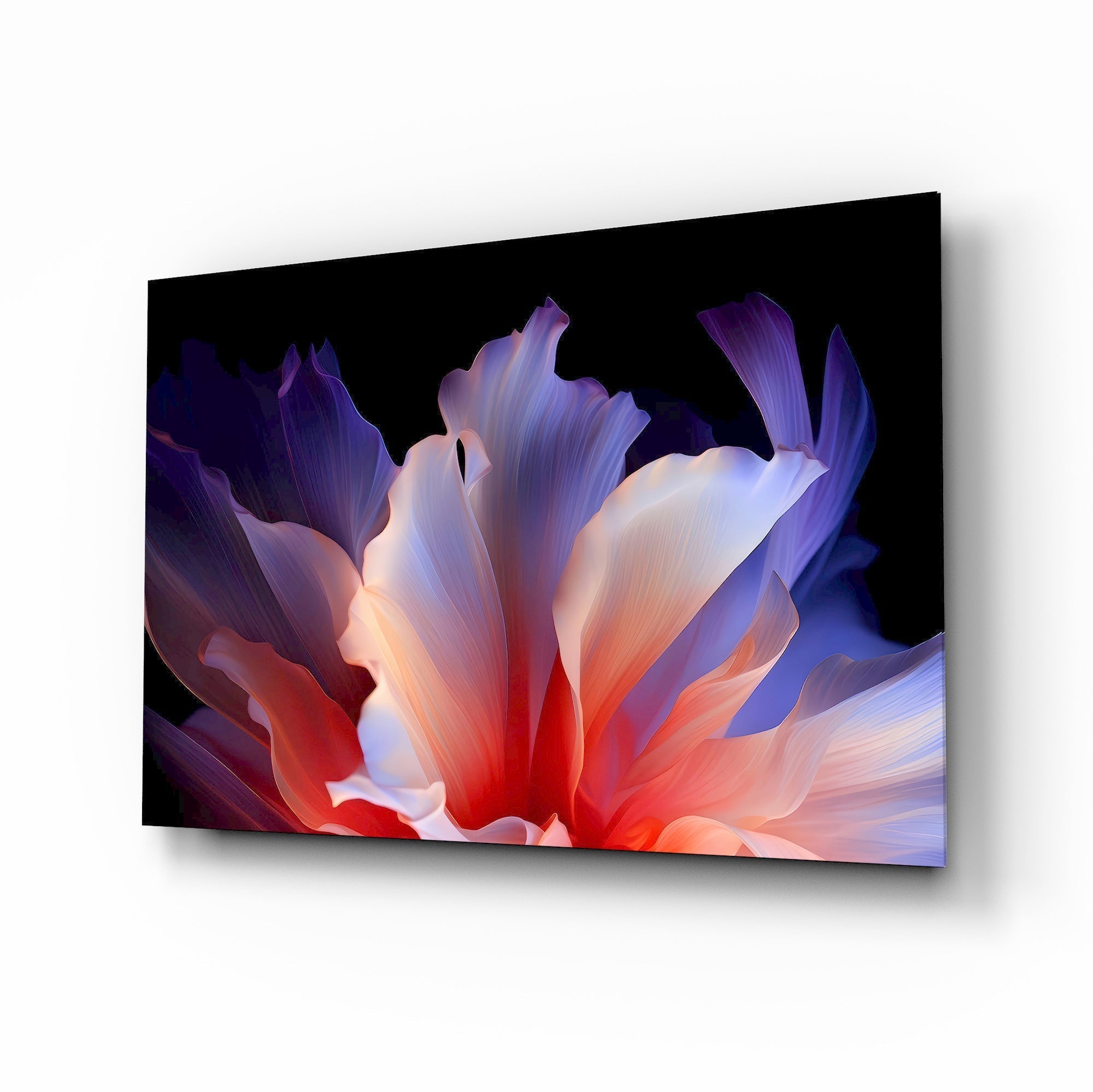 Abstract Petal Bloom Purple and Coral Glass Wall Art