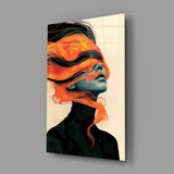 Orange Hair Veil Blue Portrait Glass Wall Art