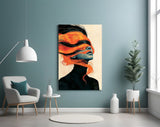 Orange Hair Veil Blue Portrait Glass Wall Art