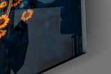 Sunflower Rowboat on Deep Blue Water Glass Wall Art