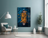 Sunflower Rowboat on Deep Blue Water Glass Wall Art