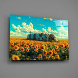 Derelict Airship in Sunflower Field Glass Wall Art