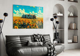 Derelict Airship in Sunflower Field Glass Wall Art
