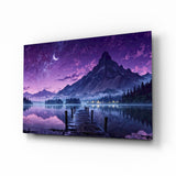 Purple Twilight Lake Dock Glass Wall Art