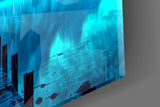 Moonlit Mountain Lake Dock Glass Wall Art