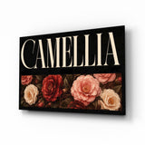 Camellia Blush and Crimson Floral Glass Wall Art