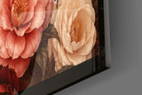 Camellia Blush and Crimson Floral Glass Wall Art