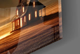 Golden Star Vortex Over a Lone Farmhouse Glass Wall Art