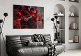 Black Sports Sedan and Red Demon Dragon Glass Wall Art