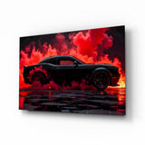Crimson Smoke Black Muscle Car Glass Wall Art