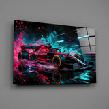 Red Racer Cyan Light Streaks Glass Wall Art