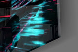 Red Racer Cyan Light Streaks Glass Wall Art