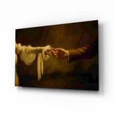 Golden Light Reaching Hands Romance Glass Wall Art