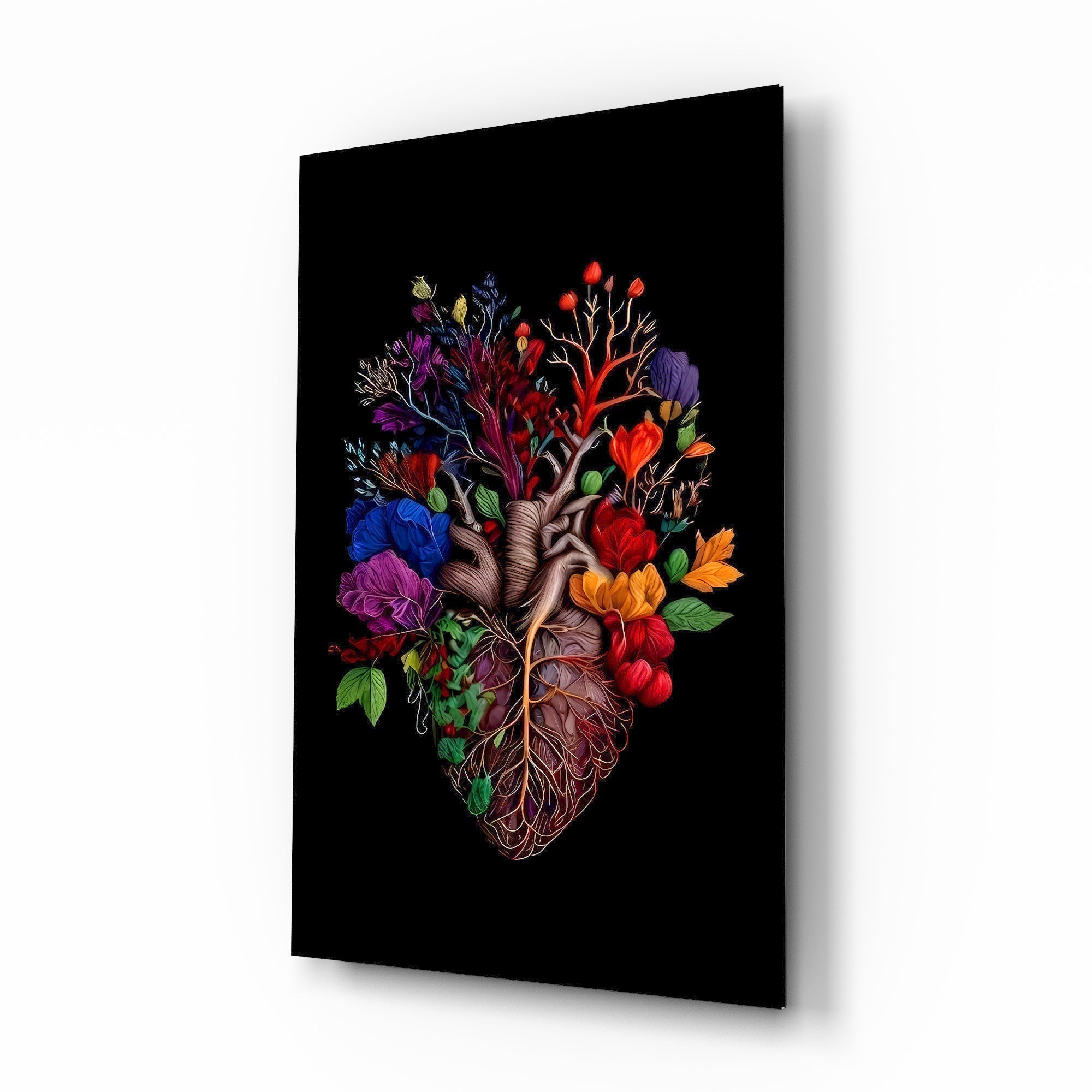 Floral Anatomical Heart Multicolor Glass Wall Art