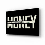 Money Typography Hundred Dollar Bill Glass Wall Art