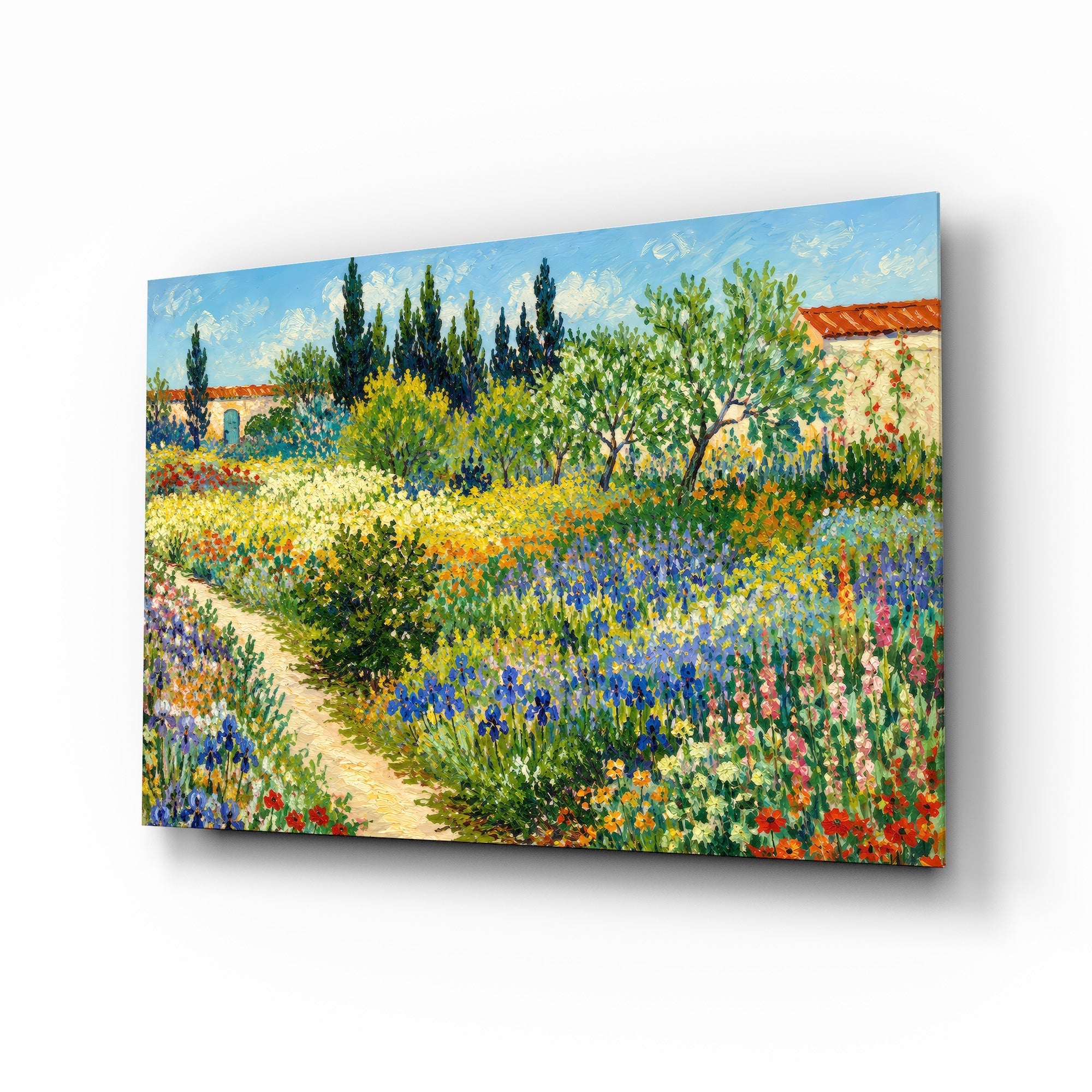 Impressionist Flower Garden Path Glass Wall Art