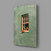 Reader on Windowsill Sage Green Glass Wall Art