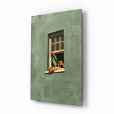 Reader on Windowsill Sage Green Glass Wall Art