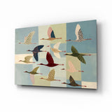 Flying Cranes Patchwork Pastel Glass Wall Art