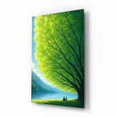 Giant Green Tree Lakeside Calm Glass Wall Art