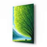 Giant Green Tree Lakeside Calm Glass Wall Art