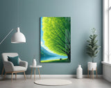 Giant Green Tree Lakeside Calm Glass Wall Art