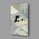 Reading Black Cat Blue Striped Bed Glass Wall Art