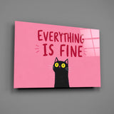 Wide-Eyed Black Cat Pink Humor Glass Wall Art